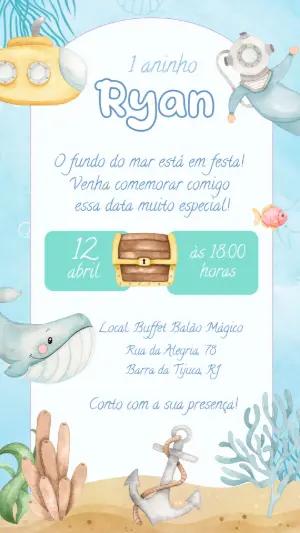 Convite Aniversário Fundo do Mar para Editar Online