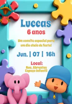 Convite de Aniversário Pocoyo com Personagens para Editar Online