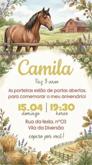 Convite de Aniversário Cavalo Fazenda Editável