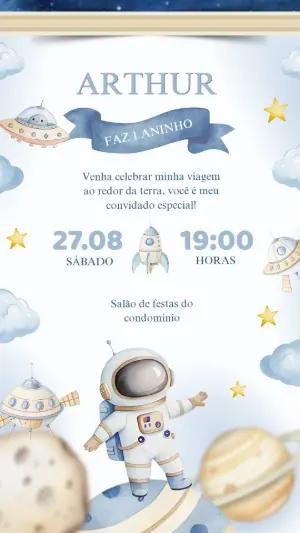 Convite de Aniversário Astronauta no Espaço para Editar Online