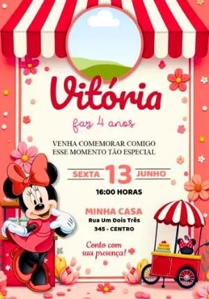 Convite Aniversário Minnie Vermelha Confeitaria Editável com Foto