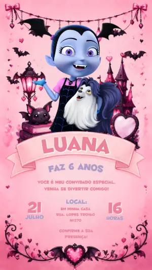 Convite de Aniversário Vampirina Rosa e Roxo para Editar