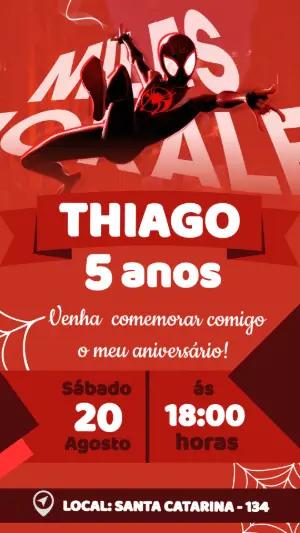 Convite de Aniversário Homem-Aranha Miles Morales Editável