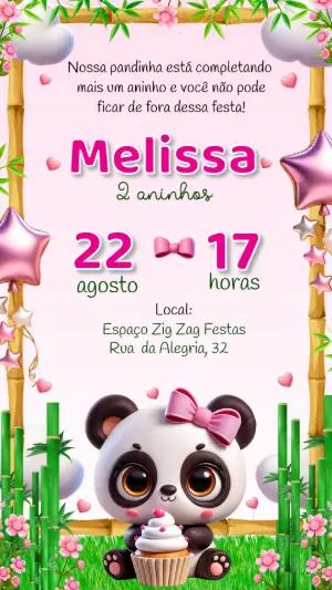 Convite Digital Aniversário Pandinha Rosa para Editar