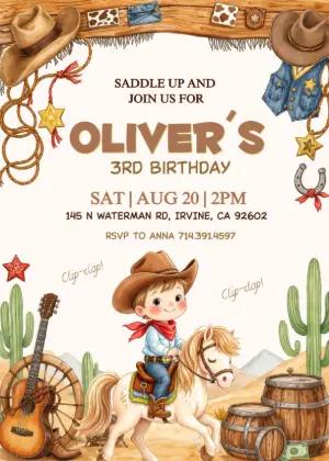 Cute Cowboy Birthday Invitation | Editable Western Party Template