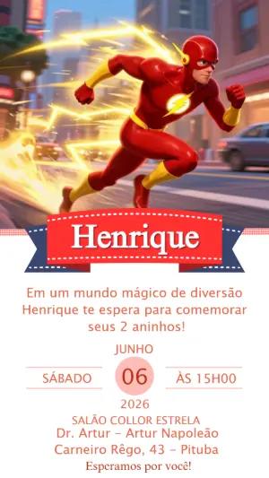 Convite de Aniversário The Flash Super-Herói para Editar