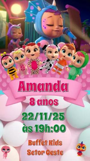 Convite Animado Aniversário Cry Babies para Editar Online