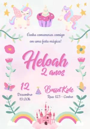 Convite Digital Aniversário Infantil Unicórnio Fofo para Editar