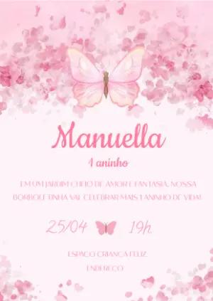 Convite Digital Aniversário Borboleta Aquarela para Editar