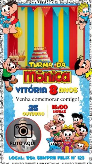 Convite Animado Turma da Mônica com Foto para Editar