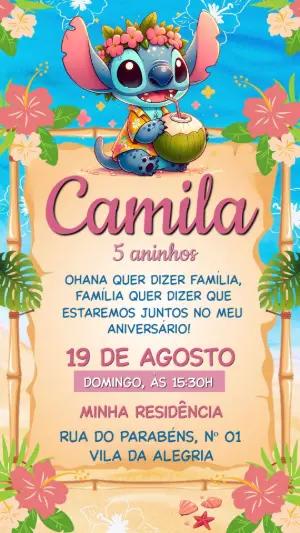 Convite de Aniversário Stitch Tropical Editável para Editar