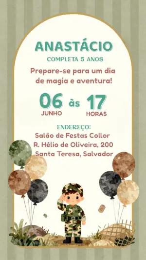 Convite de Aniversário Soldadinho Camuflado para Editar