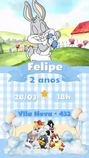 Convite Animado Aniversário Baby Looney Tunes para Editar