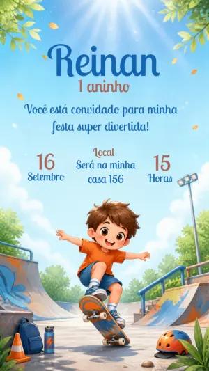 Convite de Aniversário Skatista Radical Editável Online