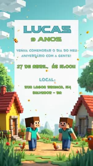 Convite de Aniversário Minecraft com Personagens para Editar