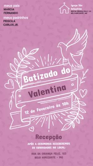 Convite de Batizado Rosa Delicado com Pomba para Editar