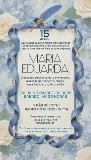 Convite de 15 Anos Elegante Estilo Realeza Azul Editável