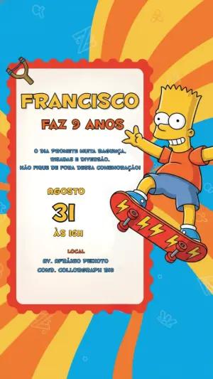 Convite de Aniversário Bart Simpson Colorido para Editar