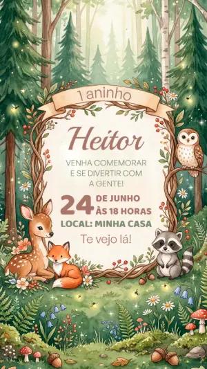 Convite de Aniversário Bosque Encantado Aquarela para Editar
