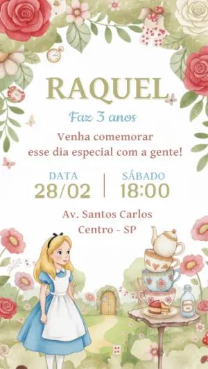 Convite de Aniversário Alice no País das Maravilhas Editável