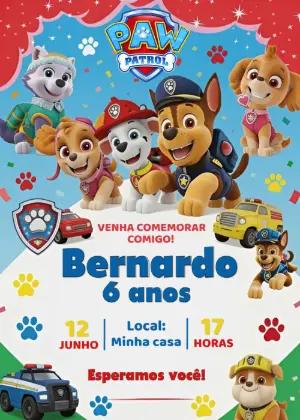 Convite de Aniversário Patrulha Canina Azul Modelo Editável