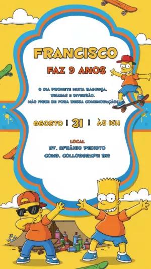 Convite de Aniversário Bart Simpson Skate Editável