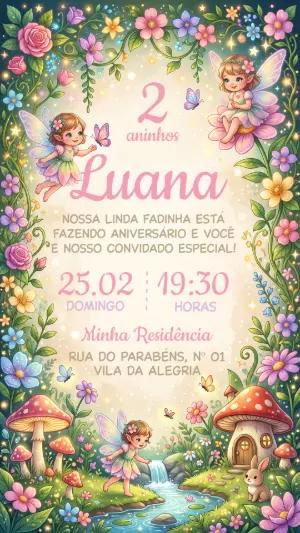 Convite de Aniversário Jardim das Fadas Encantado Editável