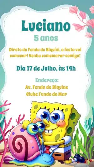 Convite Aniversário Bob Esponja e Gary para Editar Online