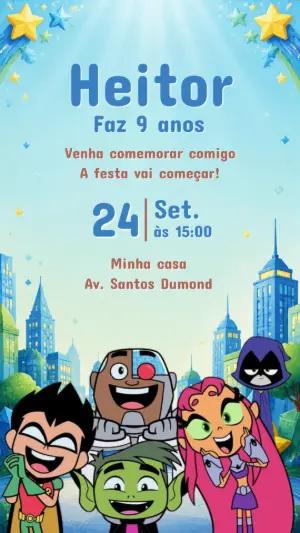 Convite de Aniversário Jovens Titãs Editável para Menino