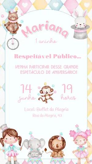 Convite de Aniversário Circo Aquarela para Editar