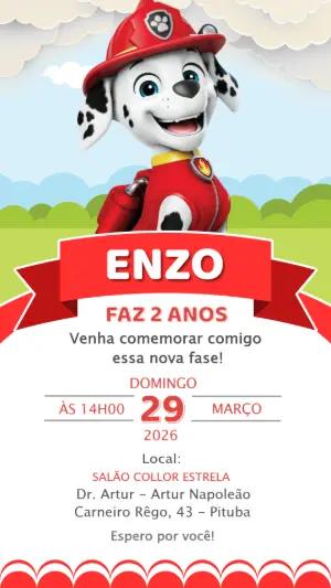 Convite de Aniversário Patrulha Canina Marshall Editável