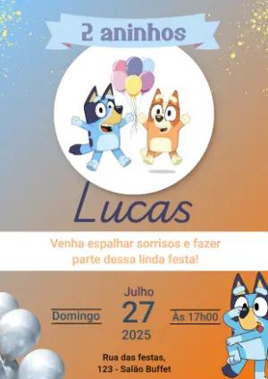 Convite de Aniversário Bluey e Bingo para Editar Online