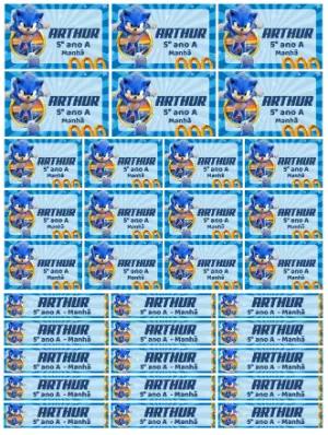 Etiqueta Escolar Sonic Personalizável Modelo para Editar