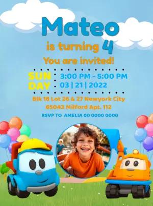 Editable Cartoon Trucks Birthday Invitation Template