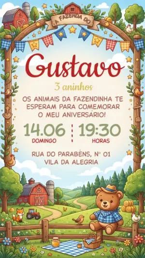 Convite Aniversário Fazendinha do Ursinho Modelo Editável