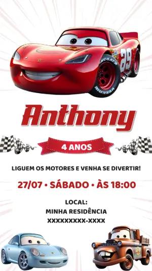 Convite Aniversário Carros Disney para Editar Online e Imprimir