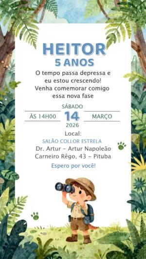 Convite de Aniversário Infantil Tema Selva Aquarela para Editar
