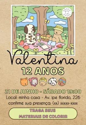 Convite Aniversário Piquenique Fofo para Editar Online