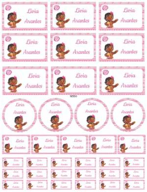Kit de Etiquetas Moana Baby Rosa Modelo Digital Editável