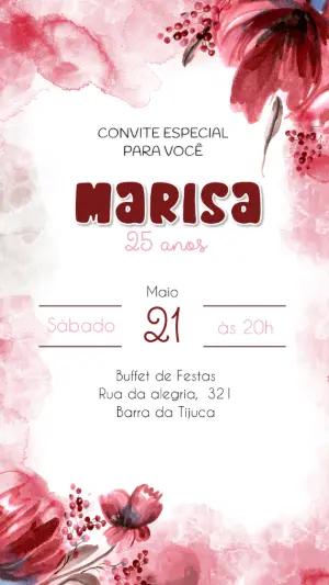 Convite Aniversário Floral Aquarela para Editar Online