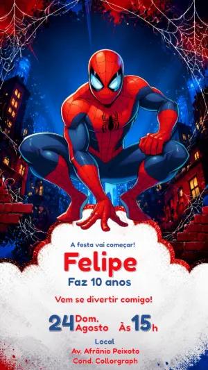 Convite de Aniversário Homem-Aranha Editável Estilo HQ