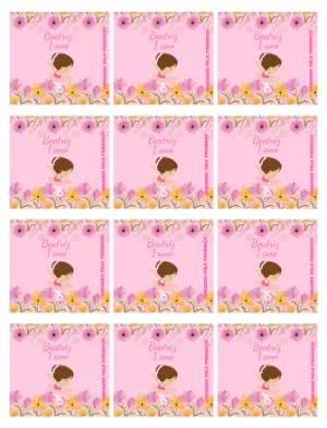 Adesivo para Bala Personalizada Bailarina Rosa para Aniversário