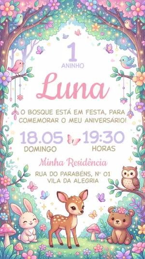 Convite de Aniversário Bosque Encantado Animais Fofos Editável