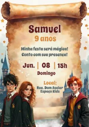 Convite de Aniversário Harry Potter com Personagens para Editar
