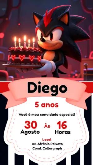 Convite de Aniversário Shadow the Hedgehog para Editar