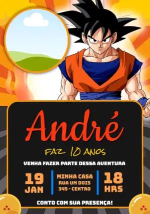 Convite de Aniversário Dragon Ball Z com Foto para Editar