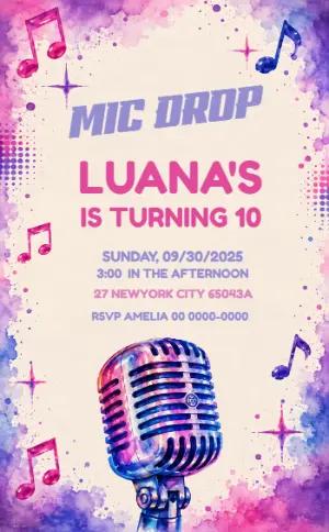 Karaoke Birthday Party Invitation | Editable Mic Drop Template
