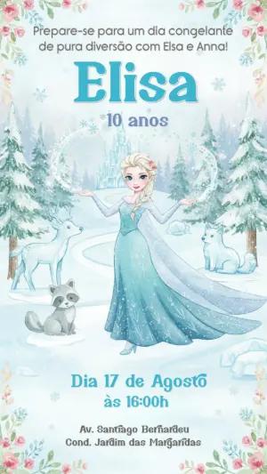 Convite Digital Aniversário Frozen Inverno para Editar