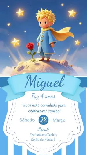 Convite de Aniversário Pequeno Príncipe Azul Editável