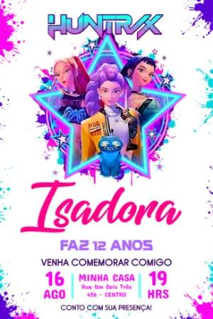 Convite de Aniversário Huntrix K-pop Neon para Editar